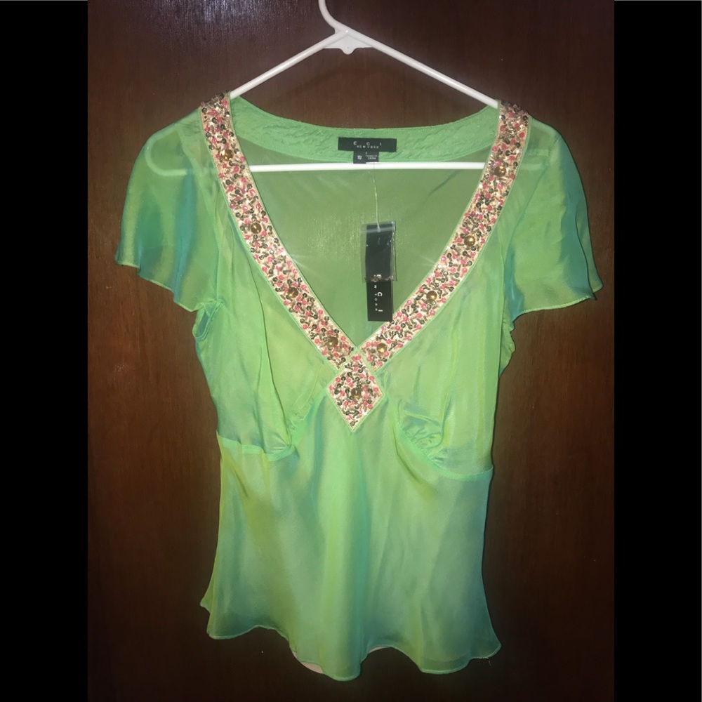 ECI New York Lime Green Silk Blouse